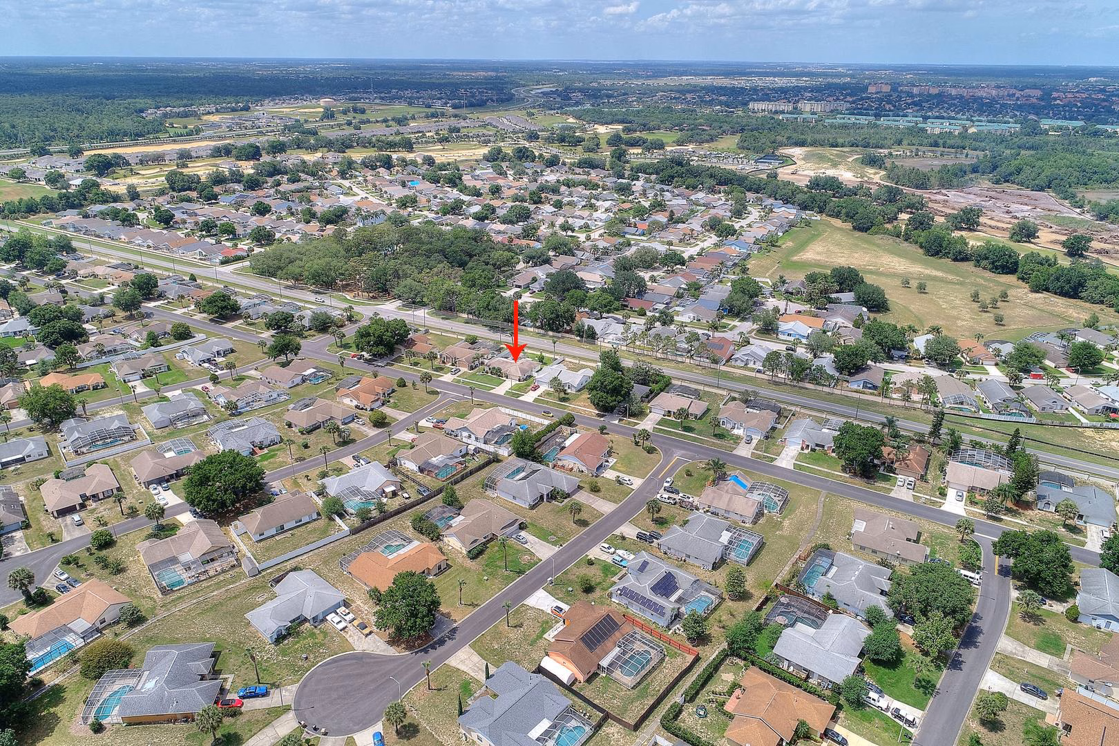 Aerial view showing the villa's location in Kissimmee near Disney World